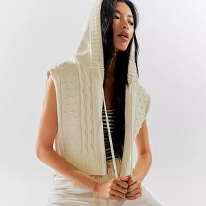 Free People We The Free Hooded Sleeveless Zip Up Cotton Wool Blend Vest